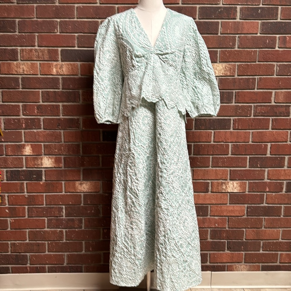 MOTF Green and White Eyelet Dress‎ Size Large